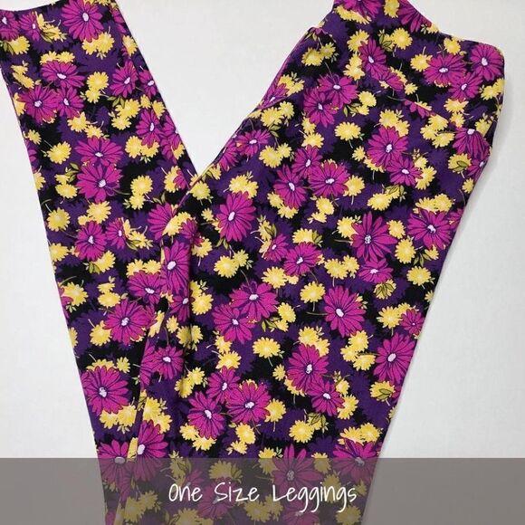 LuLaRoe OS Leggings Floral Purple Yellow NEW - Picture 1 of 1
